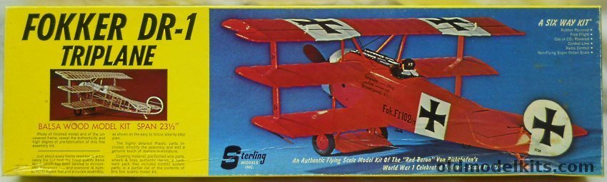 Sterling Fokker DR-1 Triplane 23.5 Inch Wingspan, E2 plastic model kit
